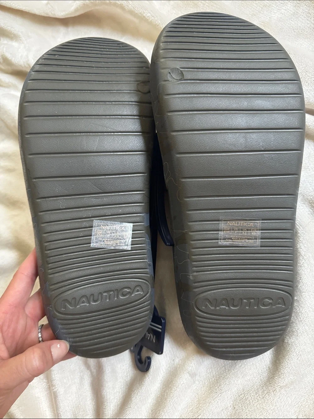 Nautica Men's Gray Camouflage Slide Sandals with White Logo